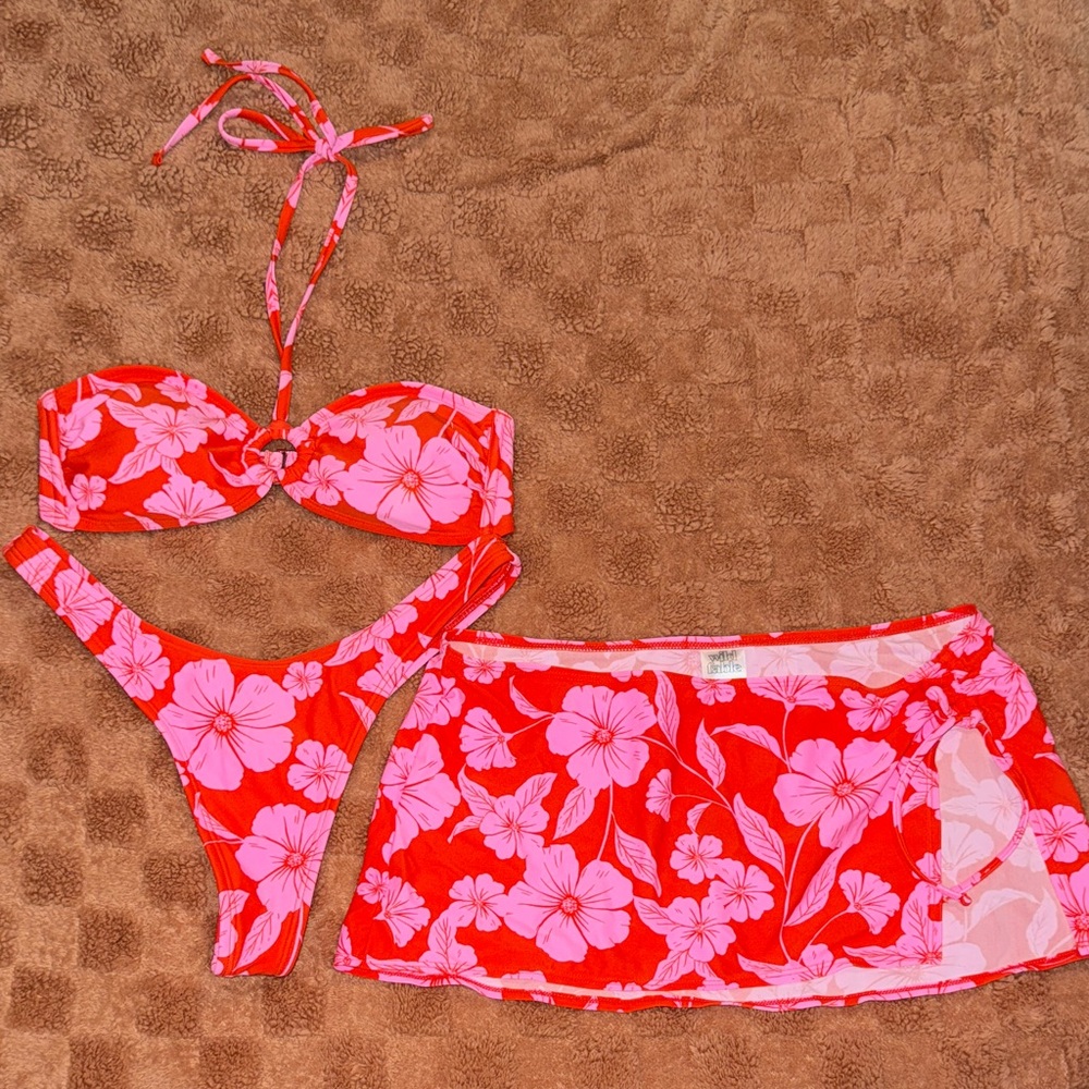 Wild Fable Red and Pink Floral Bikini Set